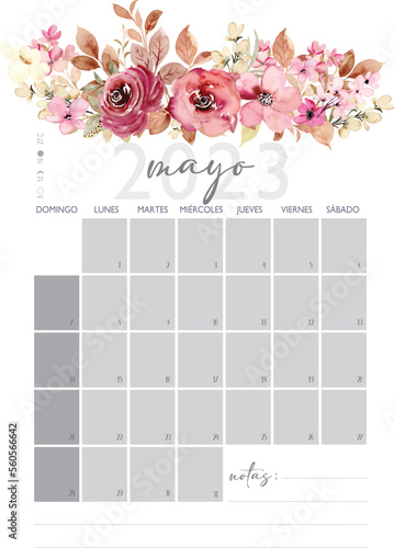 Calendario Planificador en Español A4 - 2023. Mes de Mayo