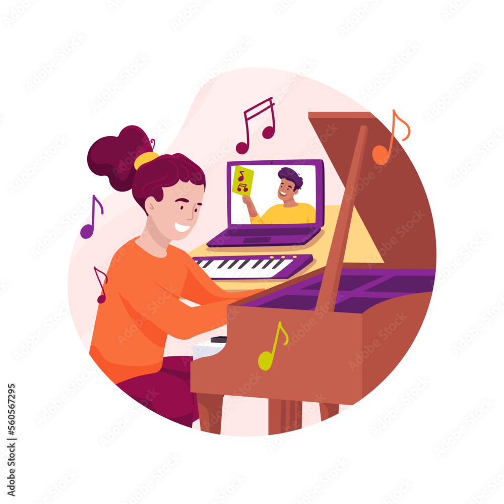 Piano online class isolated cartoon vector illustration.