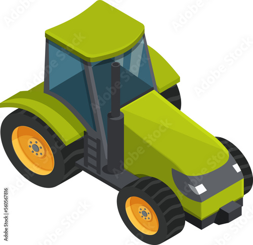 isometric green tractor agriculture, vector illustration