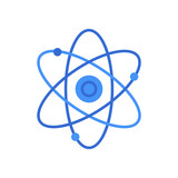 Atom technology icon with blue duotone style. Computing, diagram, download, file, folder, graph, laptop . Vector illustration