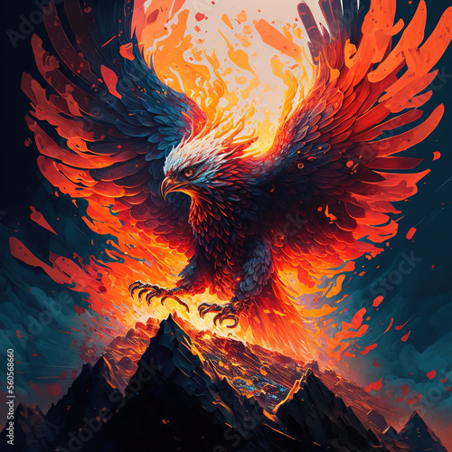 A phoenix rising from an erupting volcano. Generative AI