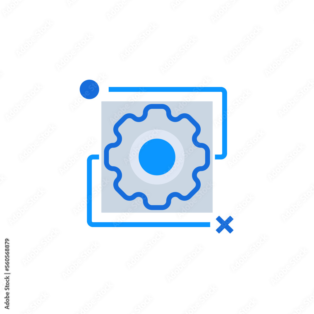 Process business icon with blue duotone style. Corporate, currency, database, development, discover, document, e commerce. Vector illustration
