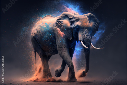 Cosmic elephant spirit. Godlike creature  awe inspiring  dreamy digital illustration. 