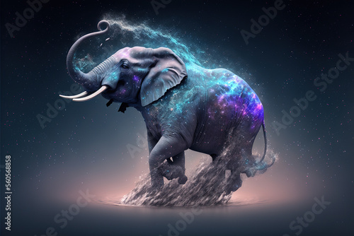 Cosmic elephant spirit. Godlike creature, awe inspiring, dreamy digital illustration. 
