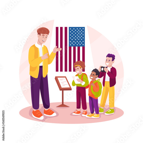 Visiting American history museum isolated cartoon vector illustration.