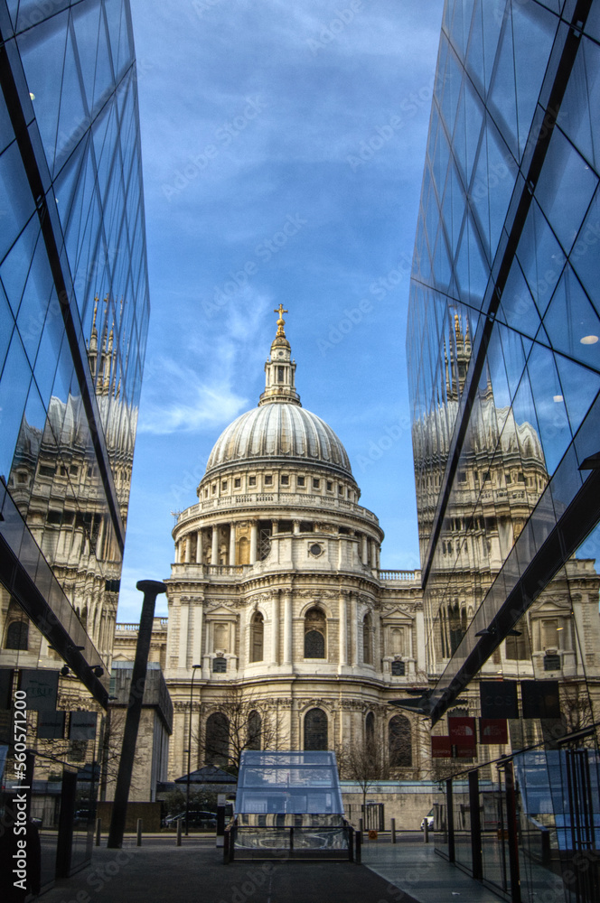Saint Paul's cathedral in London reflected