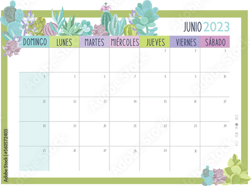 Calendario Planificador 2023 en Español - Tamaño A4 - Mes de Junio
