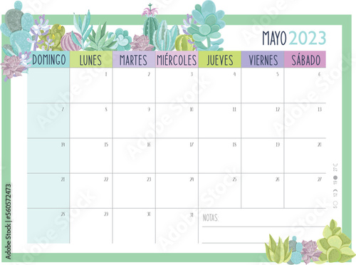 Calendario Planificador 2023 en Español - Tamaño A4 - Mes de Mayo