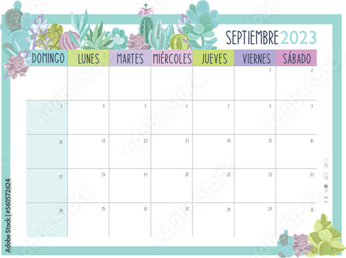 Calendario Planificador 2023 en Español - Tamaño A4 - Mes de Septiembre