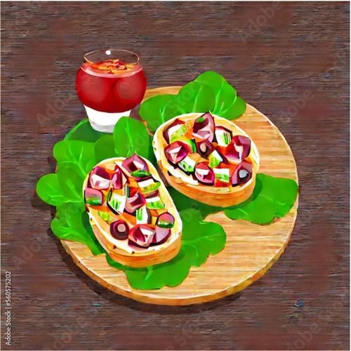 Bruschetta . Frisches Baguette belegt mit Tomaten und Salat