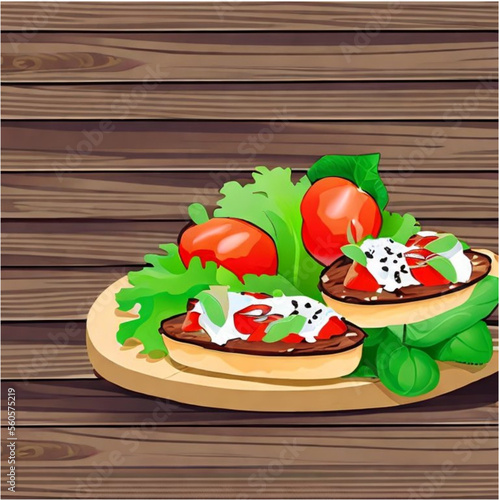 Bruschetta . Frisches Baguette belegt mit Tomaten und Salat