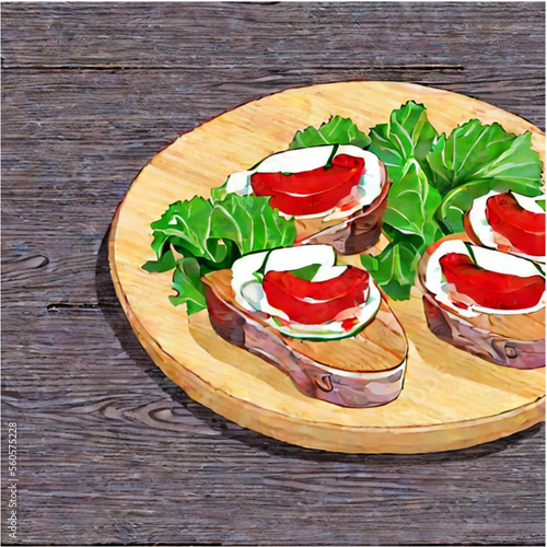 Bruschetta . Frisches Baguette belegt mit Tomaten und Salat