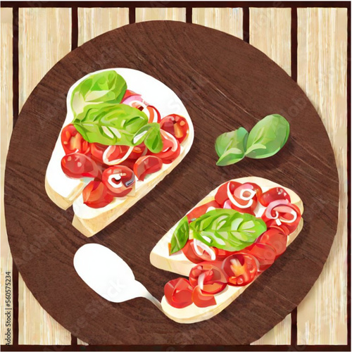 Bruschetta . Frisches Baguette belegt mit Tomaten und Salat