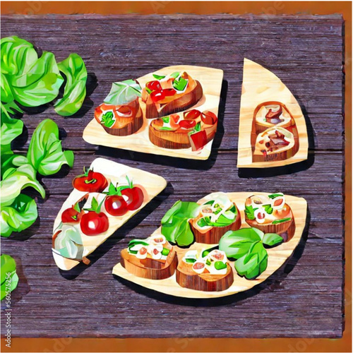Bruschetta . Frisches Baguette belegt mit Tomaten und Salat