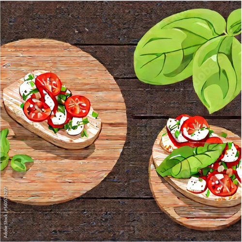 Bruschetta . Frisches Baguette belegt mit Tomaten und Salat