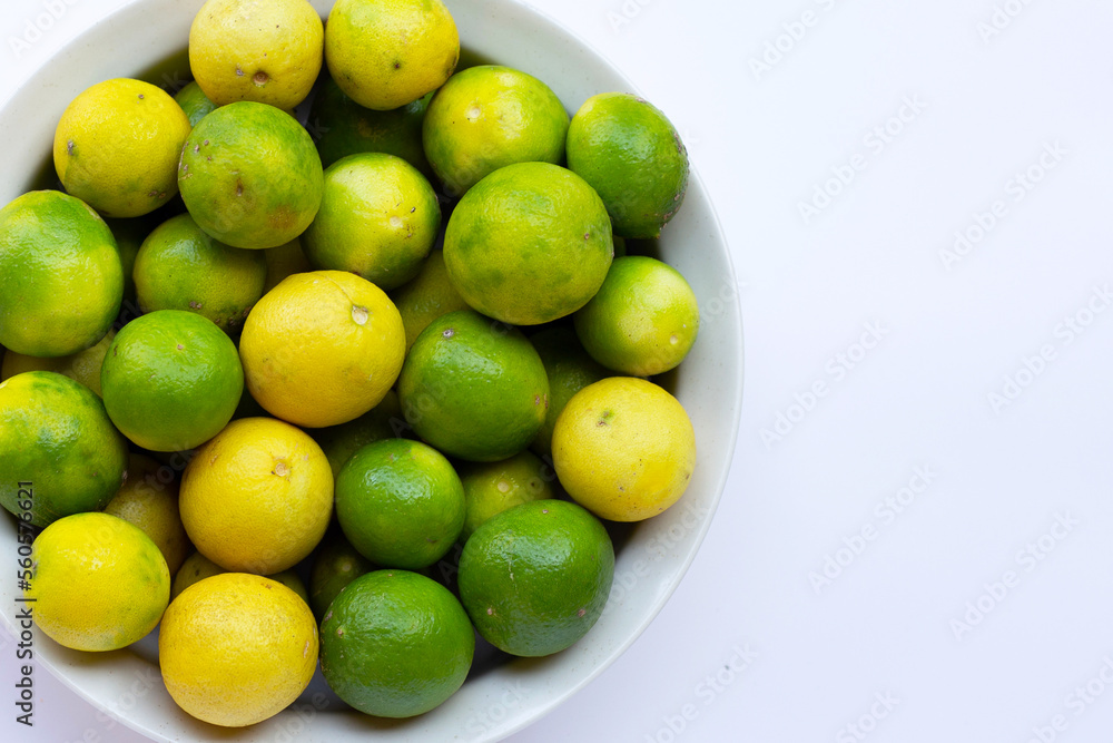 Frsh limes isolated on white background.