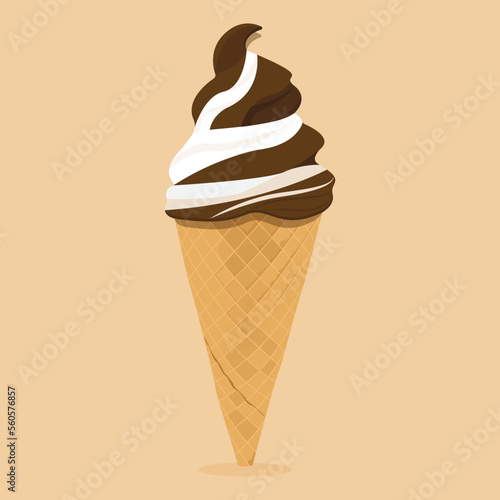 vector ice cream cone mix of vanilla and chocolate flavors