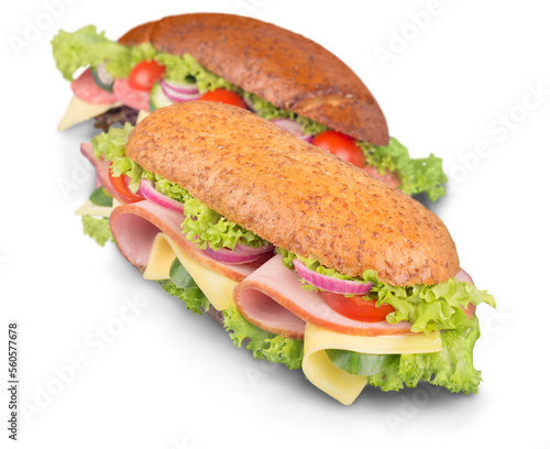 Sandwiches with ham and vegetables