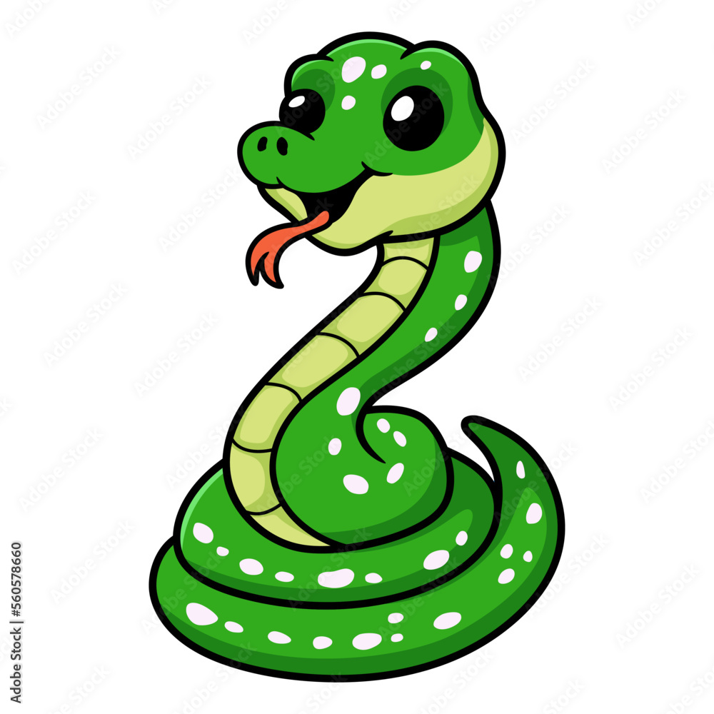 Fototapeta premium Cute green tree python cartoon