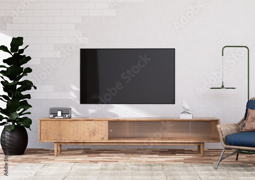 Mock up poster frame in modern interior fully furnished rooms