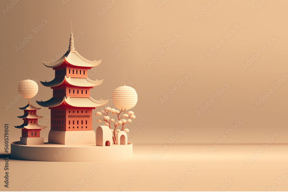 Chinese Lunar Pagoda In 3D Rendering for Chinese New Year Decorative Design. Generative AI