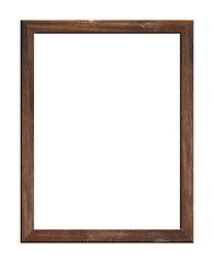 Empty brown wooden frame on transparent backgtound.