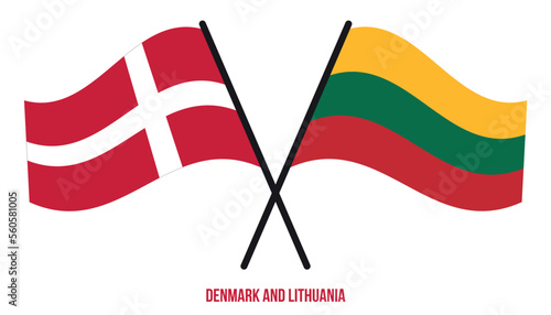 Denmark and Lithuania Flags Crossed And Waving Flat Style. Official Proportion. Correct Colors.