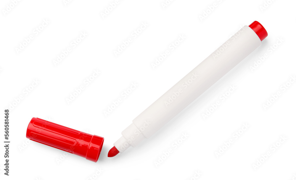 Bright red marker isolated on white, top view. School stationery Bright red marker isolated on white, top view. School stationery
