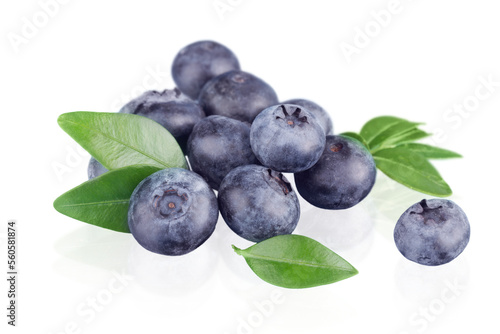Fresh ripe sweet blueberries with leaves