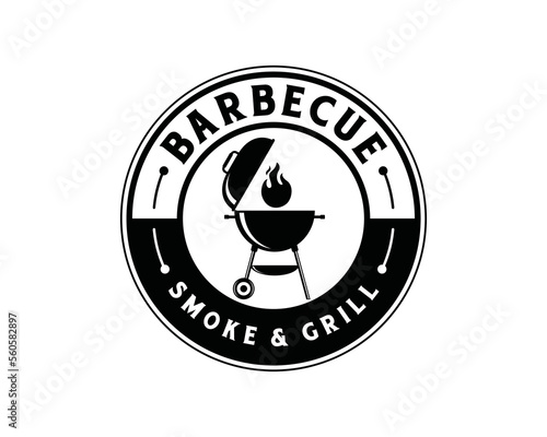 BBQ grill icon vintage logo design. Barbecue icon in circle symbol, vector illustration