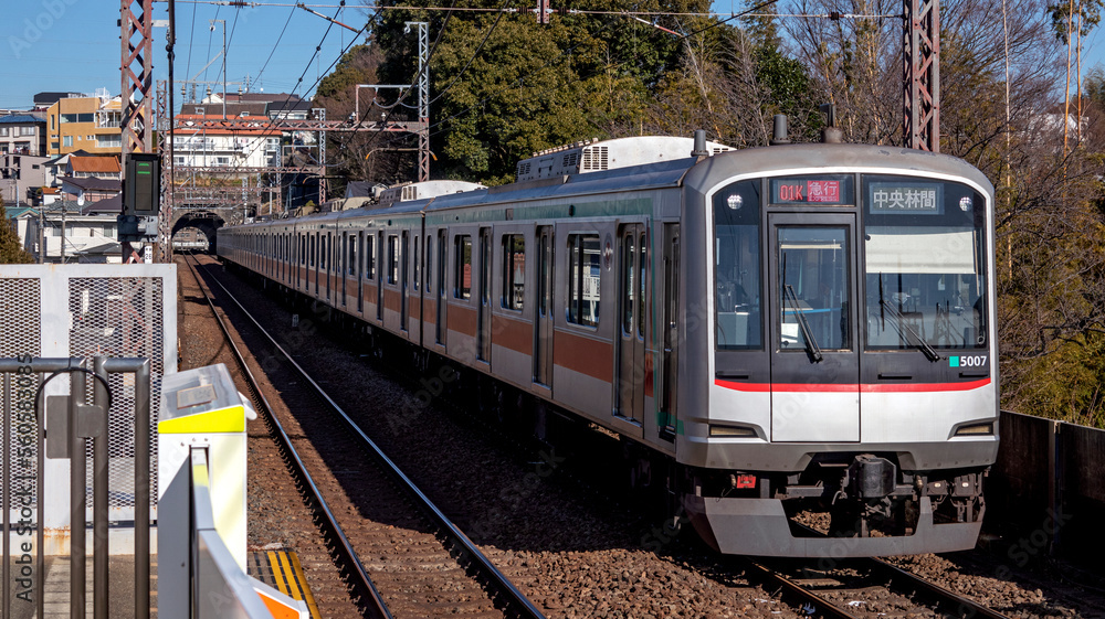 Naklejka premium 郊外を走る通勤電車