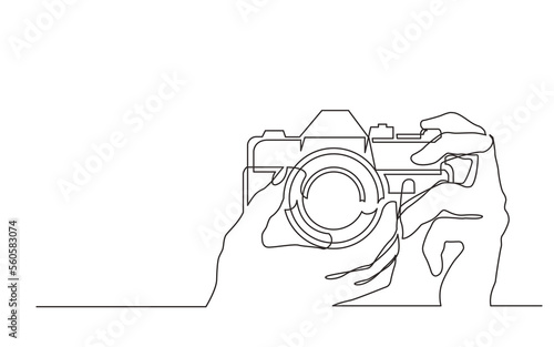 continuous line drawing hands holding photo camera - PNG image with transparent background