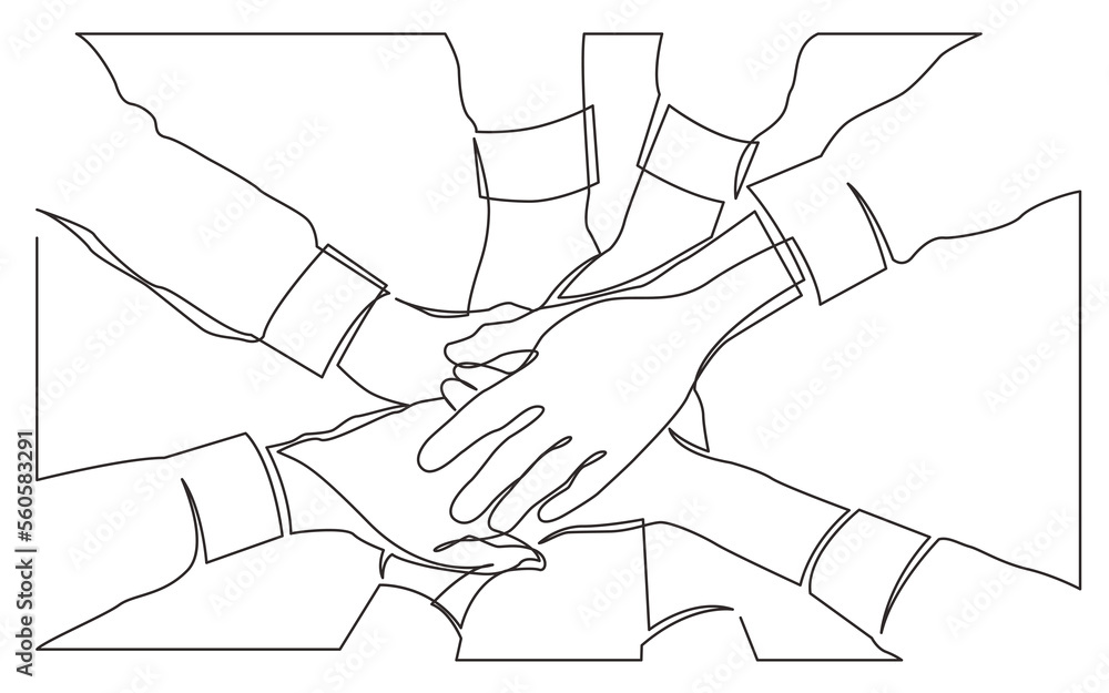 continuous line drawing team holding hands together - PNG image with ...