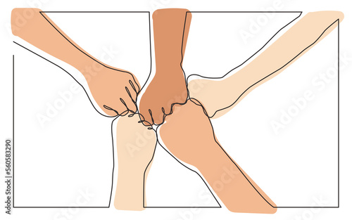 continuous line drawing team bumping fists together in color - PNG image with transparent background