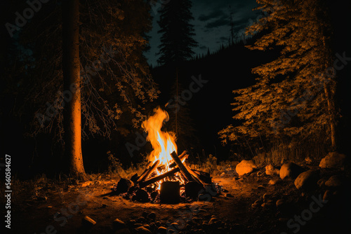 Campfire in the woods, at night With Generative AI