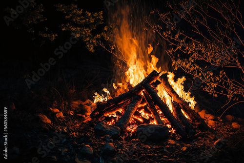 Campfire in the woods  at night With Generative AI