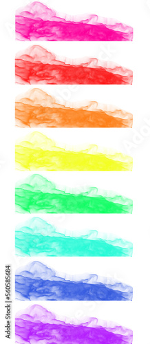 Handpainted rainbow watercolor edge multipack, transparent overlay effect in neon rainbow colors, border effect decoration. Individual colors: red, pink, orange, yellow, green, aqua, blue, purple. photo