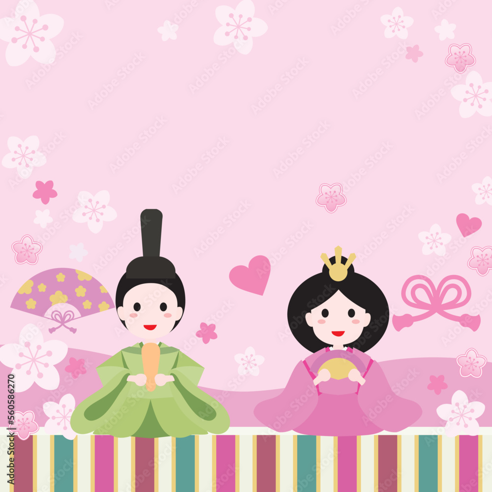 ひな祭りのお雛様のピンクの背景イラスト スクエア ひな祭りのお雛様のピンクの背景イラスト スクエア