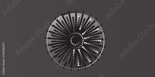 Dots, spiral circles, swirls, swirls black background.