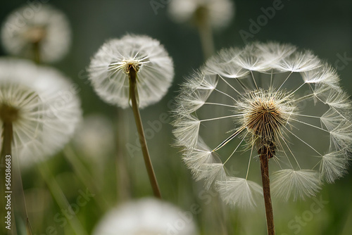 white dandelions grow on a green meadow  generative AI