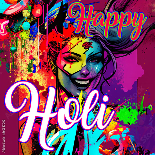 colorful picture postcard for holi festival with happy holi inscription  generative AI
