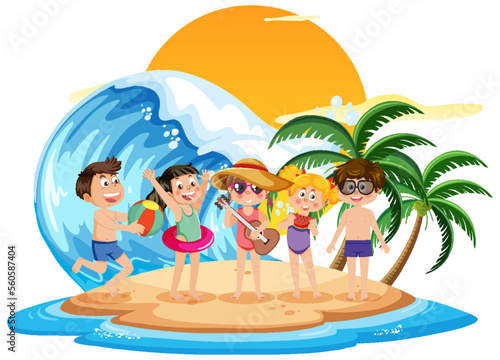 Kids enjoying summer holiday on the island