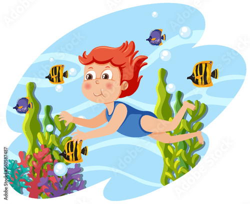 A girl diving underwater