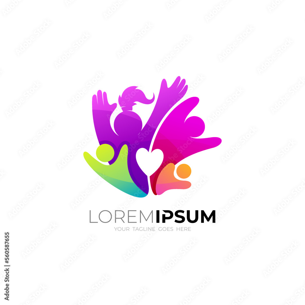 Family logo and social care design template, colorful design