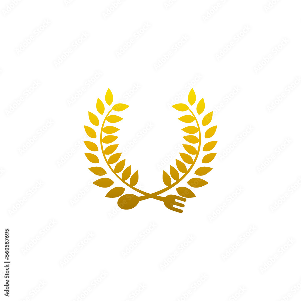 Restaurant logo with nature design vector, gold, cutlery logos Restaurant logo with nature design vector, gold, cutlery logos