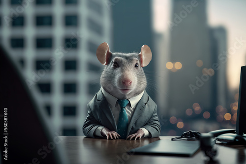 Portrait of rat in business suit, ai generative.