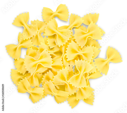 Close-up of raw yellow pasta isolated on white background