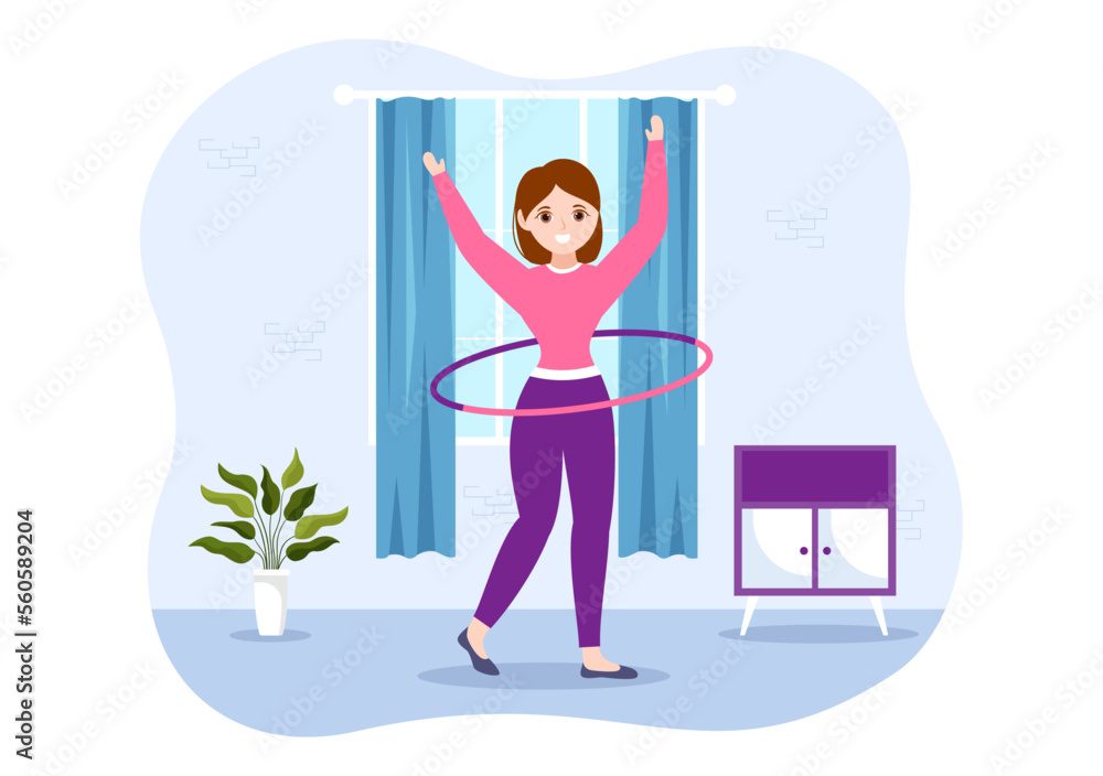 Hula Hoop Illustration with People Exercising Playing Hula Hoops and Fitness Training in Sports Activity Flat Cartoon Hand Drawn Templates Hula Hoop Illustration with People Exercising Playing Hula Hoops and Fitness Training in Sports Activity Flat Cartoon Hand Drawn Templates