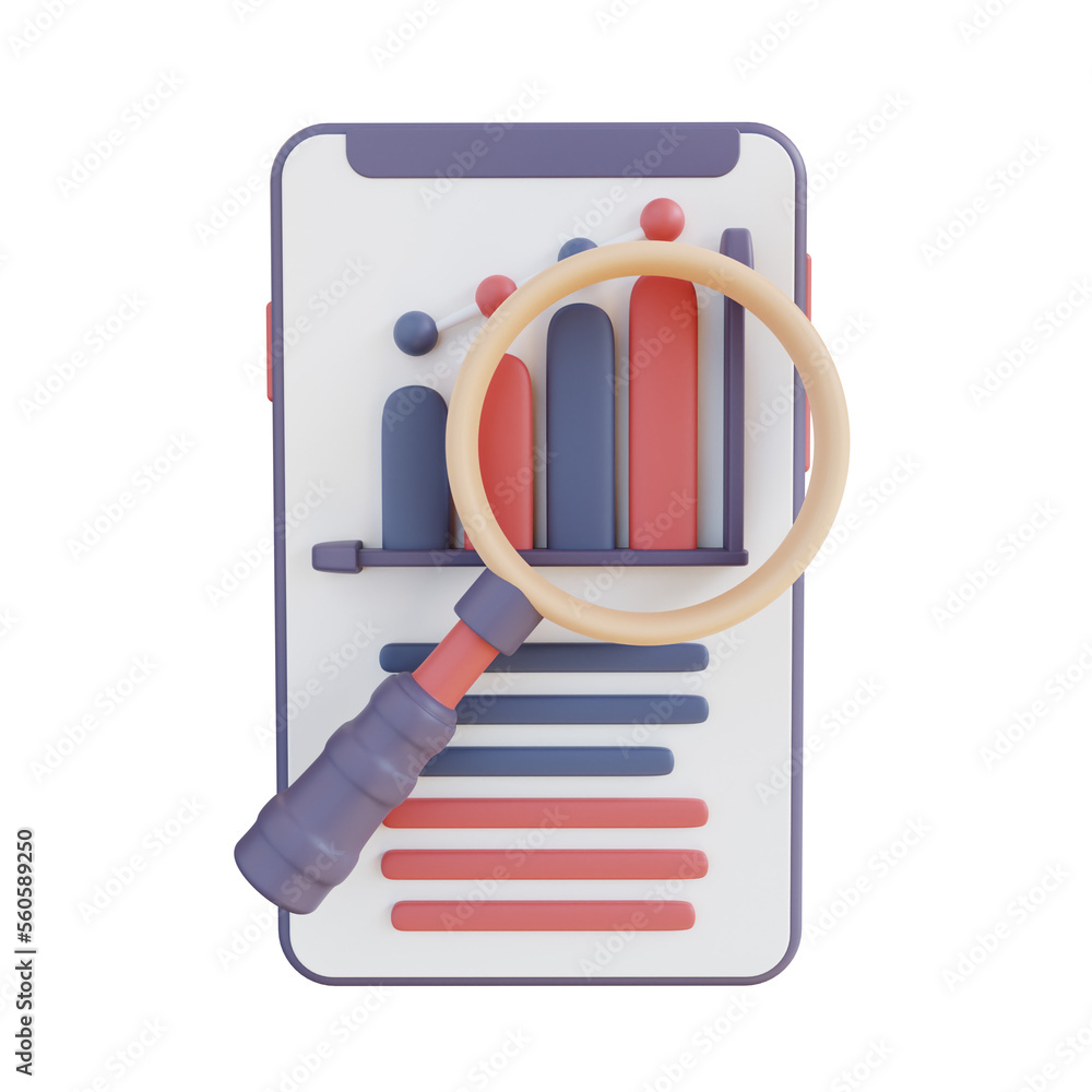 3D Illustration mobile data analysis 3D Illustration mobile data analysis