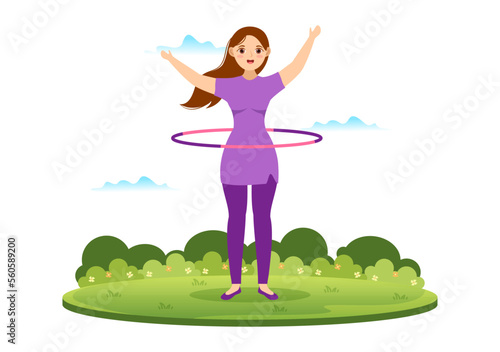 Hula Hoop Illustration with People Exercising Playing Hula Hoops and Fitness Training in Sports Activity Flat Cartoon Hand Drawn Templates